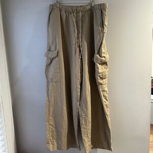 Gap Linen Cotton Cargo Pants Tan Wide Leg Drawstring XL Tall